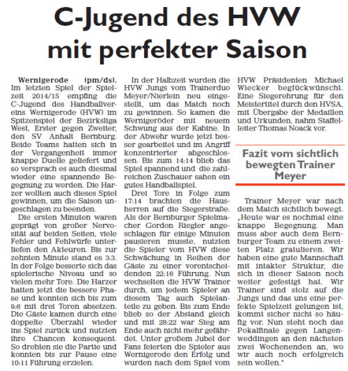 C-Jugend des HVW mit perfekter Saison